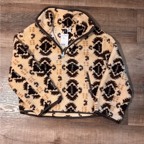 H&M Brown and Cream Patterned Fleece Jacket - Picture 2 of 4